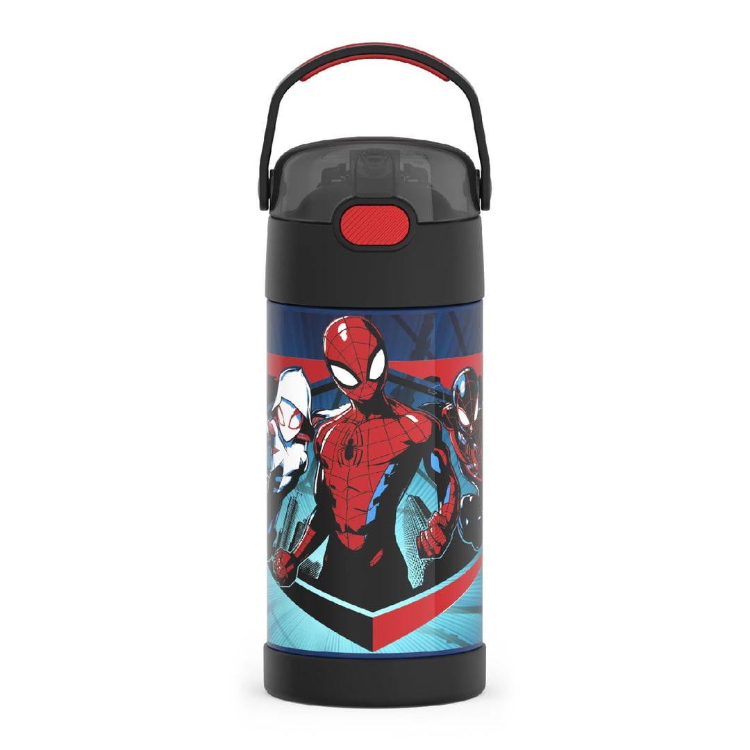 FUNTAINER Water Bottle with Straw - 12 Ounce, Spider-Man - Kids Stainless Steel Vacuum Insulated Water Bottle with Lid