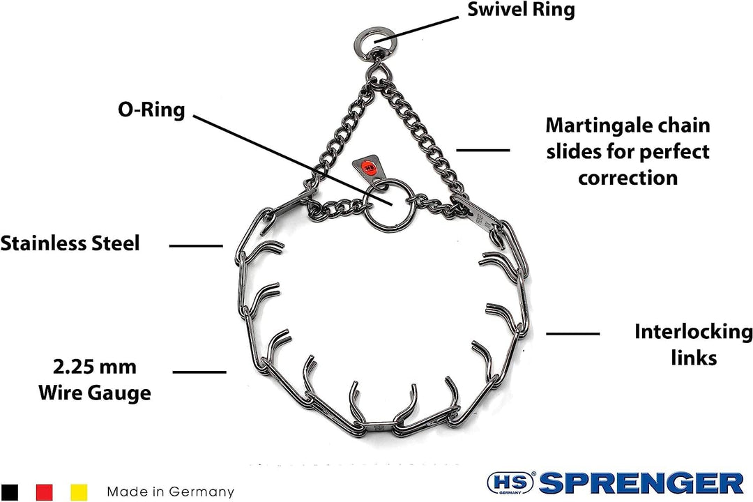 Stainless Steel Prong Dog Training Collar with Swivel Ultra-Plus Pet Pinch Collar No-Pull Collar for Dogs Made in Germany 2.25mm x 16in Small