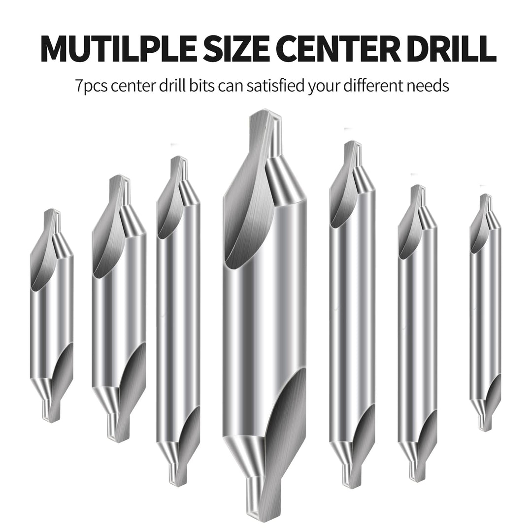Center Drill Bits Set - High Speed Steel Center Drill Bits Kit Countersink Tools for Lathe Metalworking, 7 pcs 60-Degree Angle Center Drill Bits in Size 1.0 1.5 2.0 2.5 3.0 4.0 5.0