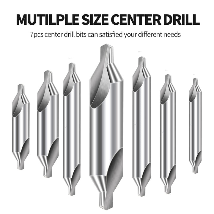 Center Drill Bits Set - High Speed Steel Center Drill Bits Kit Countersink Tools for Lathe Metalworking, 7 pcs 60-Degree Angle Center Drill Bits in Size 1.0 1.5 2.0 2.5 3.0 4.0 5.0