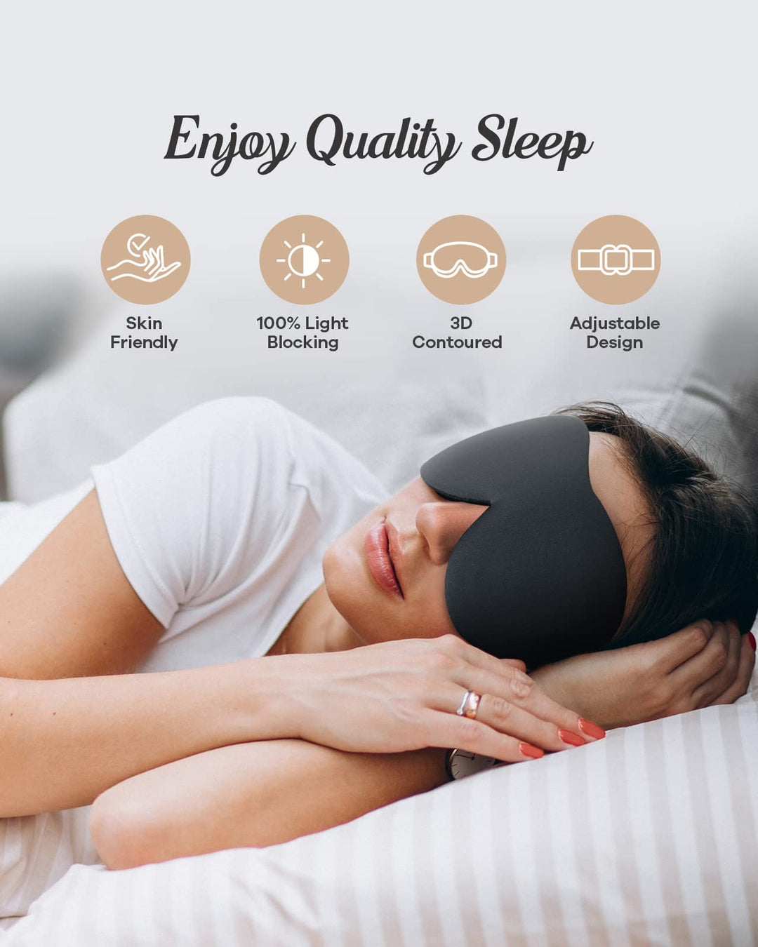 Sleep Eye Mask, 3D Contoured 100% Blackout Eye Mask, Sleep Mask with Adjustable Strap, Night Blindfold for Women Men, Eye Mask for Sleeping, Black