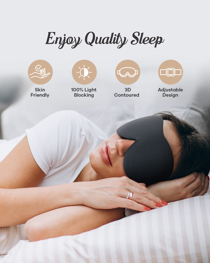 Sleep Eye Mask, 3D Contoured 100% Blackout Eye Mask, Sleep Mask with Adjustable Strap, Night Blindfold for Women Men, Eye Mask for Sleeping, Black
