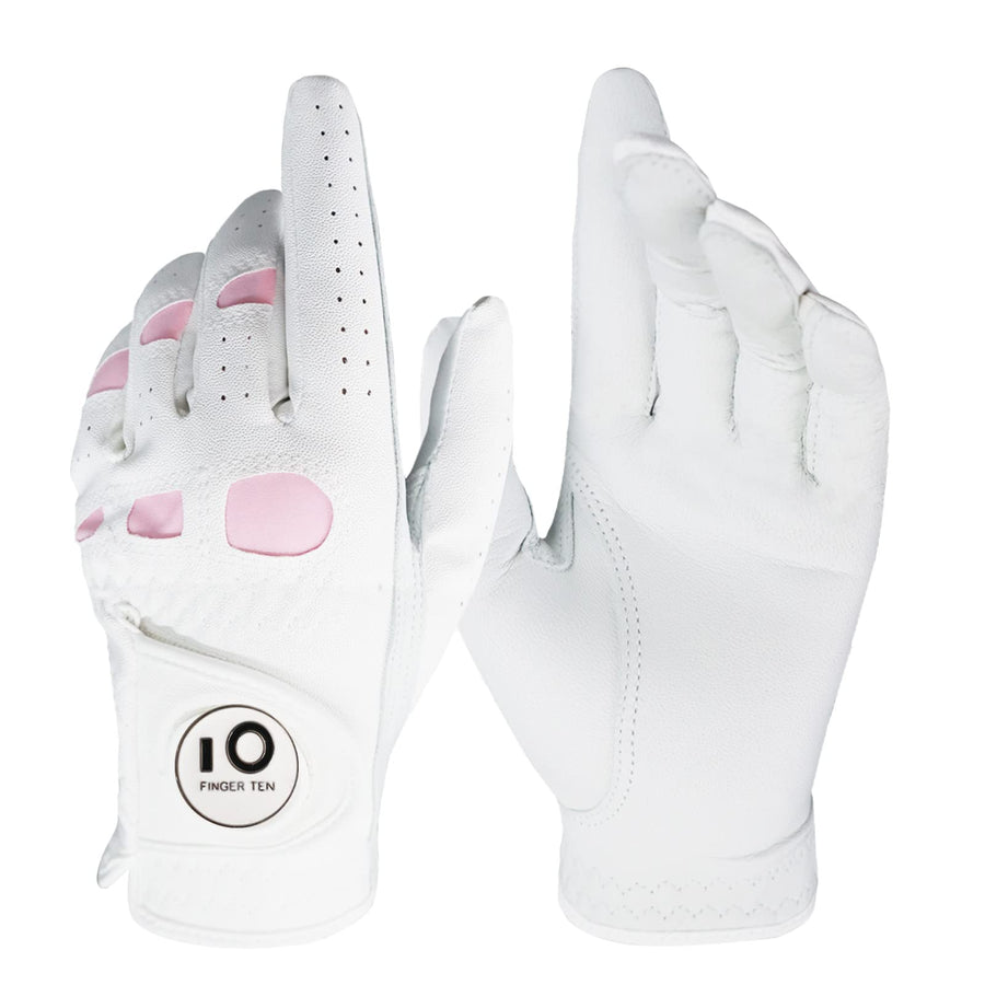 Women’s Ladies Golf Gloves Left Hand Right with Ball Marker Leather Grip 1 Pack, Pink Fit Woman Girl, Size Small Medium Large XL (Medium, Left)