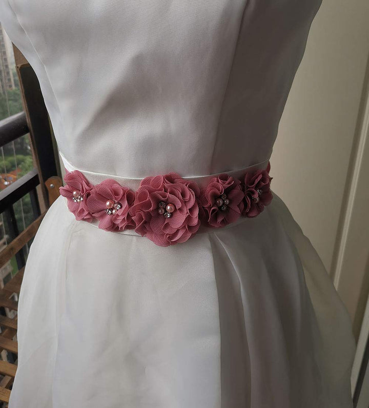 Maternity Sash girls Headband Set Baby Shower Sash Belt, Dusty Pink, 90 inches!