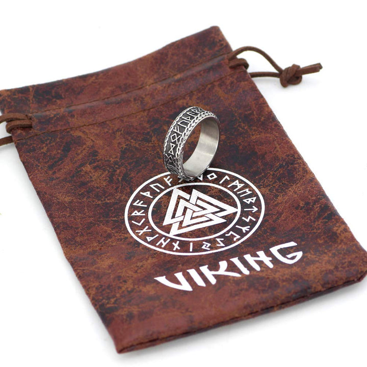 Nordic Viking Rune Knot Rings with Valknut Gift Bag - Stainless Steel