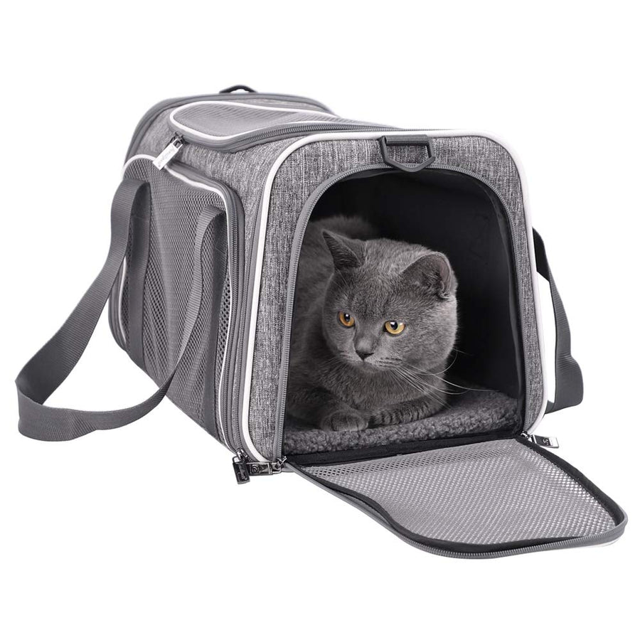 Top Load Cat Carrier Bag for Medium Cats and Small Dogs. Airline Approved, Collapsible, Escape Proof and Auto-Safe. Easy to get cat in and Make Vet Visit Less Stressful