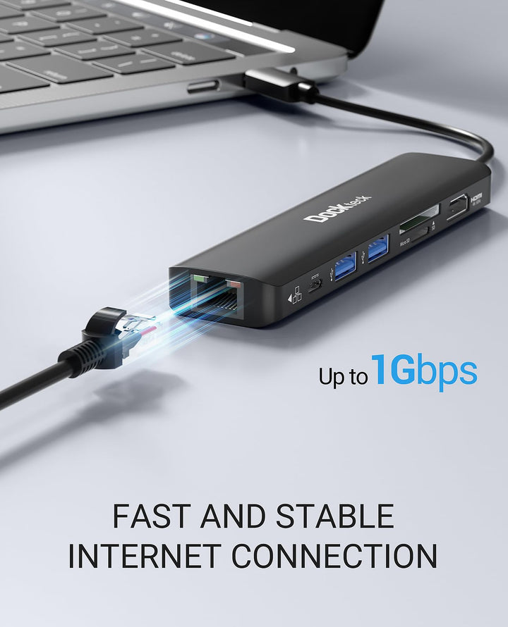 USB C Hub 4K 60Hz, Dockteck 7-in-1 USB C PD Ethernet Hu