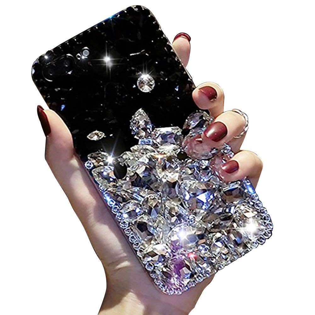 iPhone 7 Plus/8 Plus, Clear and Black: for iPhone 7 Plus/8 Plus Cute Sparkle Case, TPU Soft Luxury 3D Handmade Crystal Rhinestone Bling Full Diamond Glitter Cover with Screen Protector
