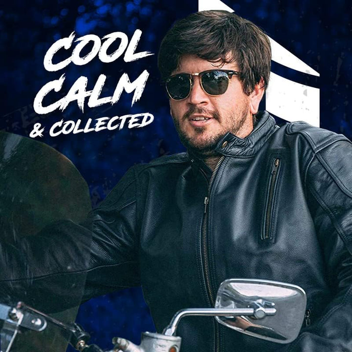 Leather Motorcycle Jacket with Armor for Men, Cafe Racer Genuine Leather Jacket for Weather Resistant Enduro Motocross, Motorbike Riding, Easy Adjust Men&#39;s Motorcycle Jacket, Medium
