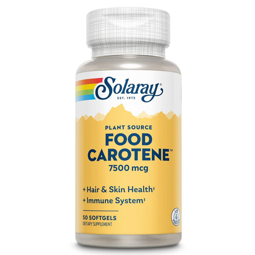 Food Carotene, Vitamin A as Beta Carotene 25000IU | Carotenoids for Healthy Skin &amp; Eyes, Antioxidant Activity &amp; Immune System Support | 50ct