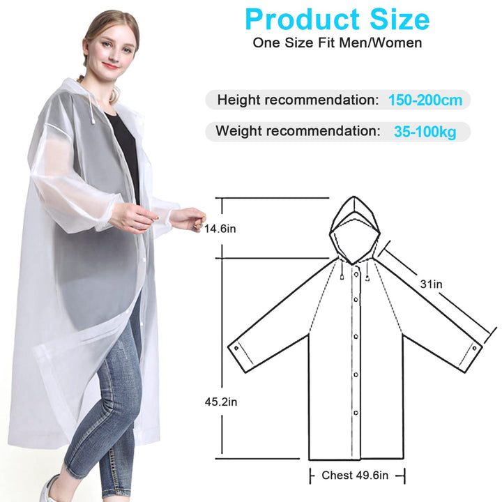Raincoat [2 Pack], Reusable Lightweight Rain Coat Ponchos for Adults Women Men with Hood &amp; Elastic Cuff Sleeves