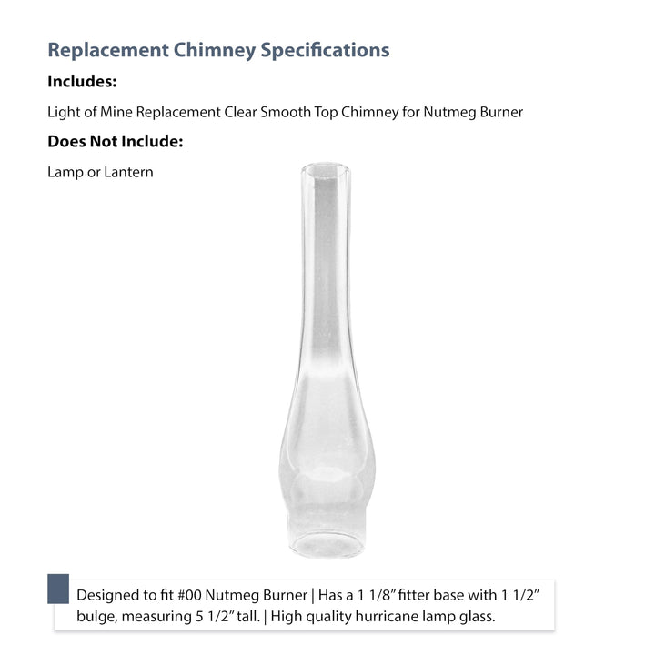 Light of Mine - 1 1/8 X 5 1/2 Oil Lamp Replacement Globe for #00 Nutmeg Burner