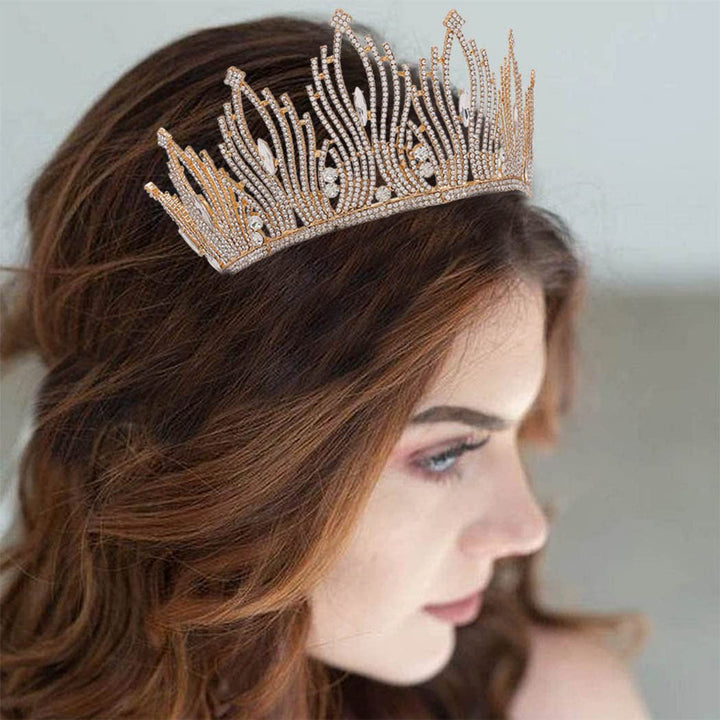 Crystal Wedding Crowns Gold Rhinestone Bride Tiaras Prom Pageant Queen Crowns Festival Party Crowns for Women Hair Accessories for Women and GirlsL8