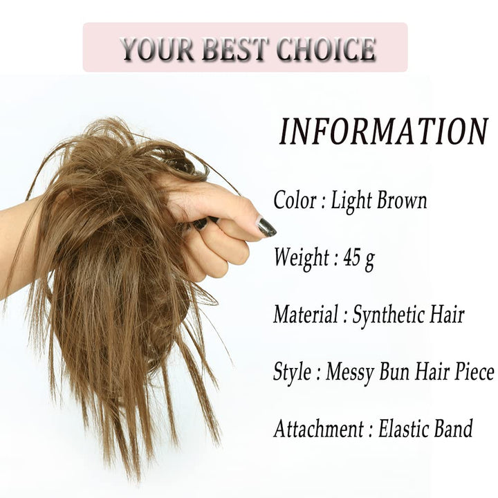 Tousled Updo Messy Bun Hair Piece Hair bun Extensions With Elastic Rubber Band Ponytail Hairpiece Scrunchies for Women (Light Brown)