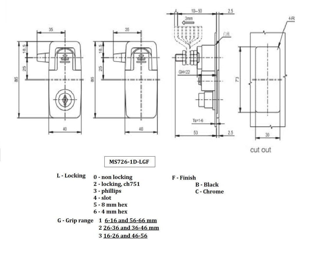 MS726-1D-21B, Lift Turn Compression Latch, Locking