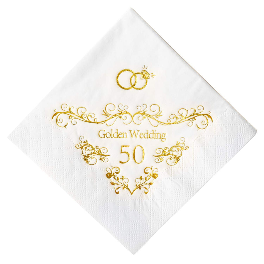Crisky 50th Wedding Anniversaray Napkins Golden Cocktai