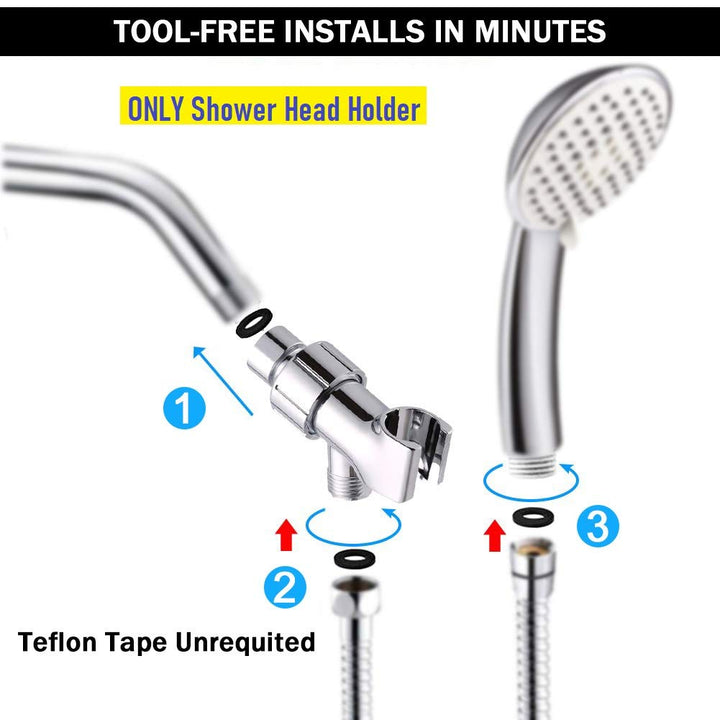 Adjustable Shower Arm Mount- with Universal Wall Hook Bracket and Brass Pivot Ball , Shower Head Holder for Hand Held Showerheads