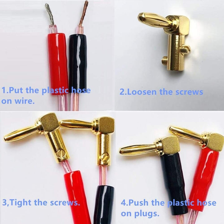 Goaycer 4mm Banana Plugs Right Angle 6 Pairs, 24k Gold 