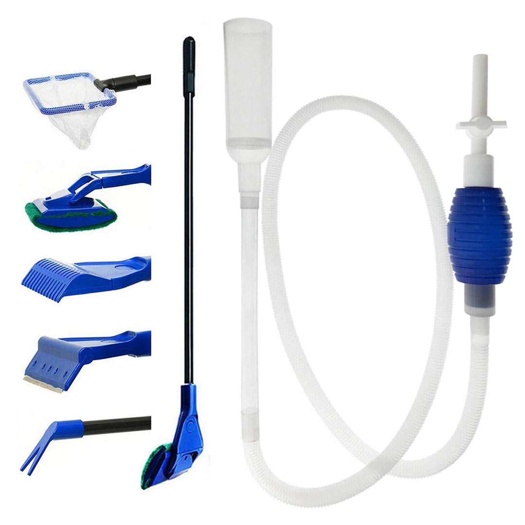 Aquarium Fish Tank Cleaning Kit Tools Algae Scrapers Set 5 in 1 &amp; Fish Tank Gravel Cleaner - Siphon Vacuum for Water Changing and Sand Cleaner (Cleaner Set)