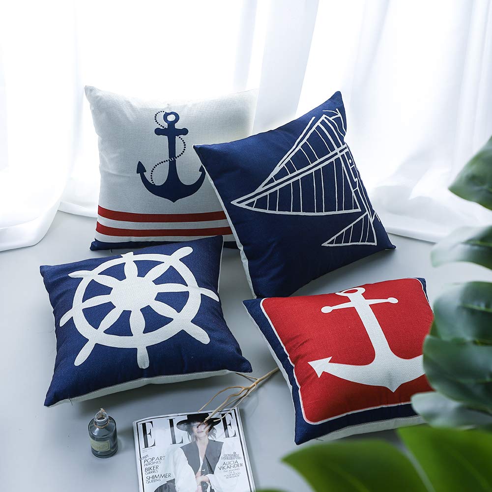 JOTOM Set of 4 Decorative Cushion Covers Square Nautica