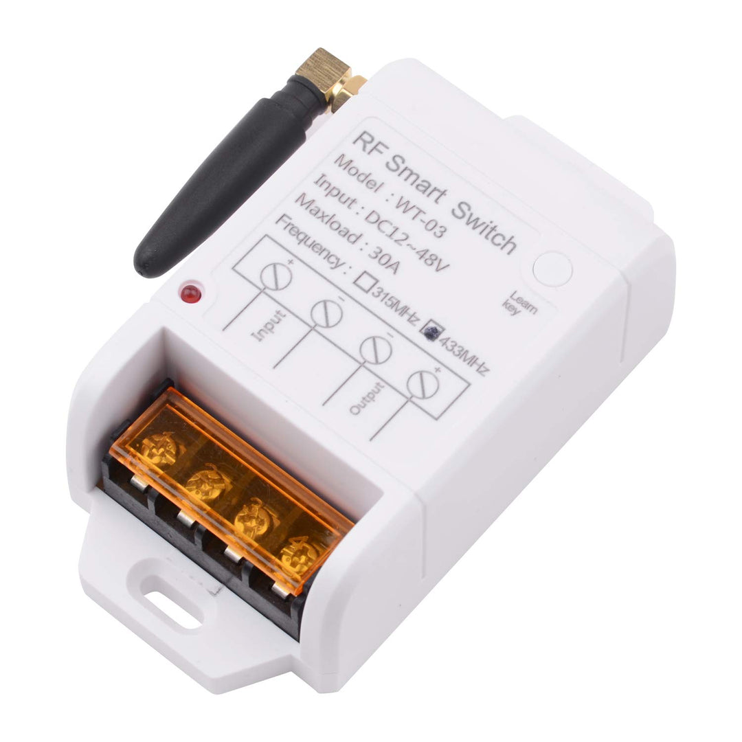 Wireless Remote Control Switch DC12V 24V 36V 48V Remote Relay, 1CH 30A 433Mhz Remote Transmitter with Receiver for Water Pump, Lights, Security Systems Garage Door etc