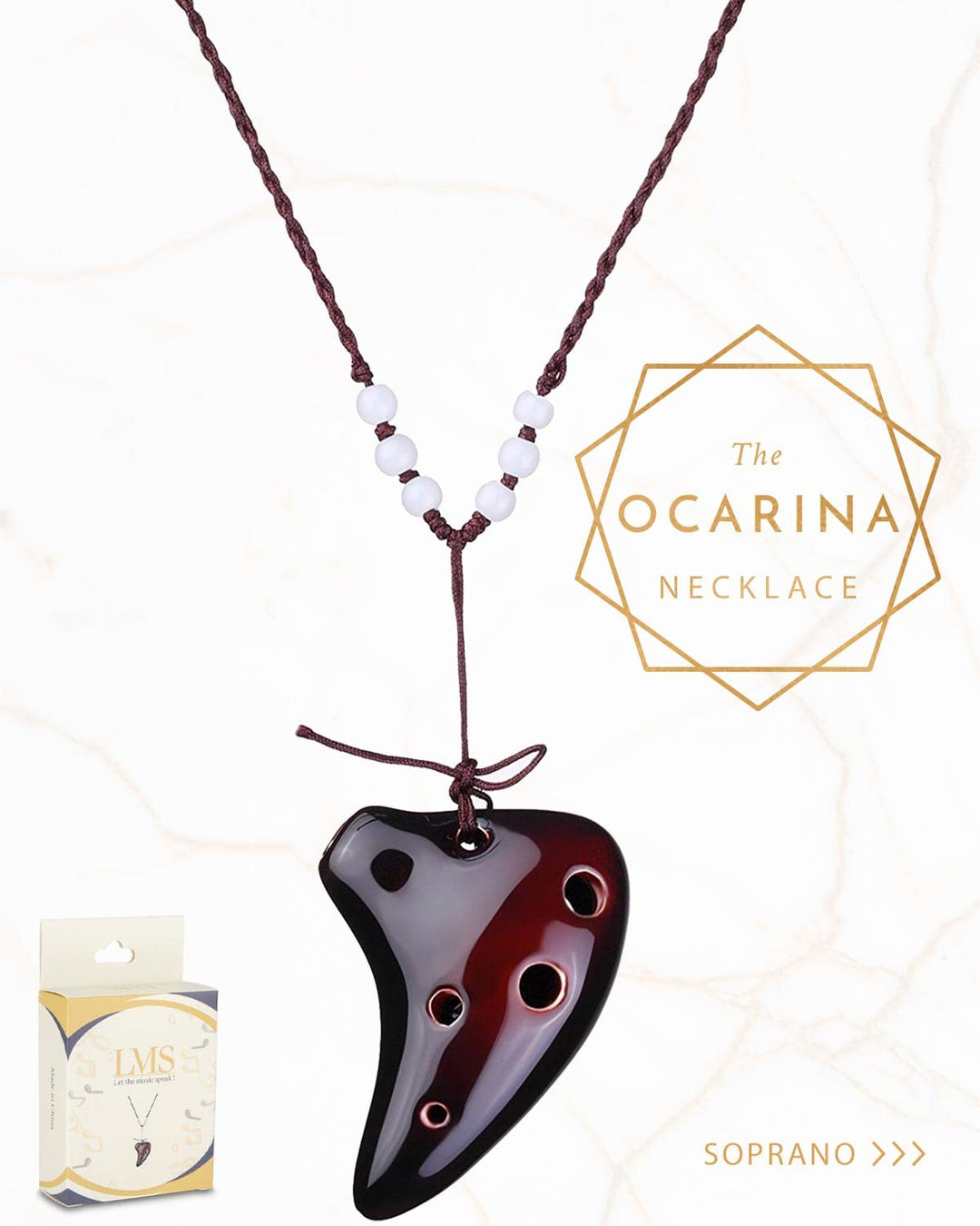 L&#39;MS 6 Hole Ceramic Strawfire Mini Ocarina with Free Tutorial Songbook (Coffee)