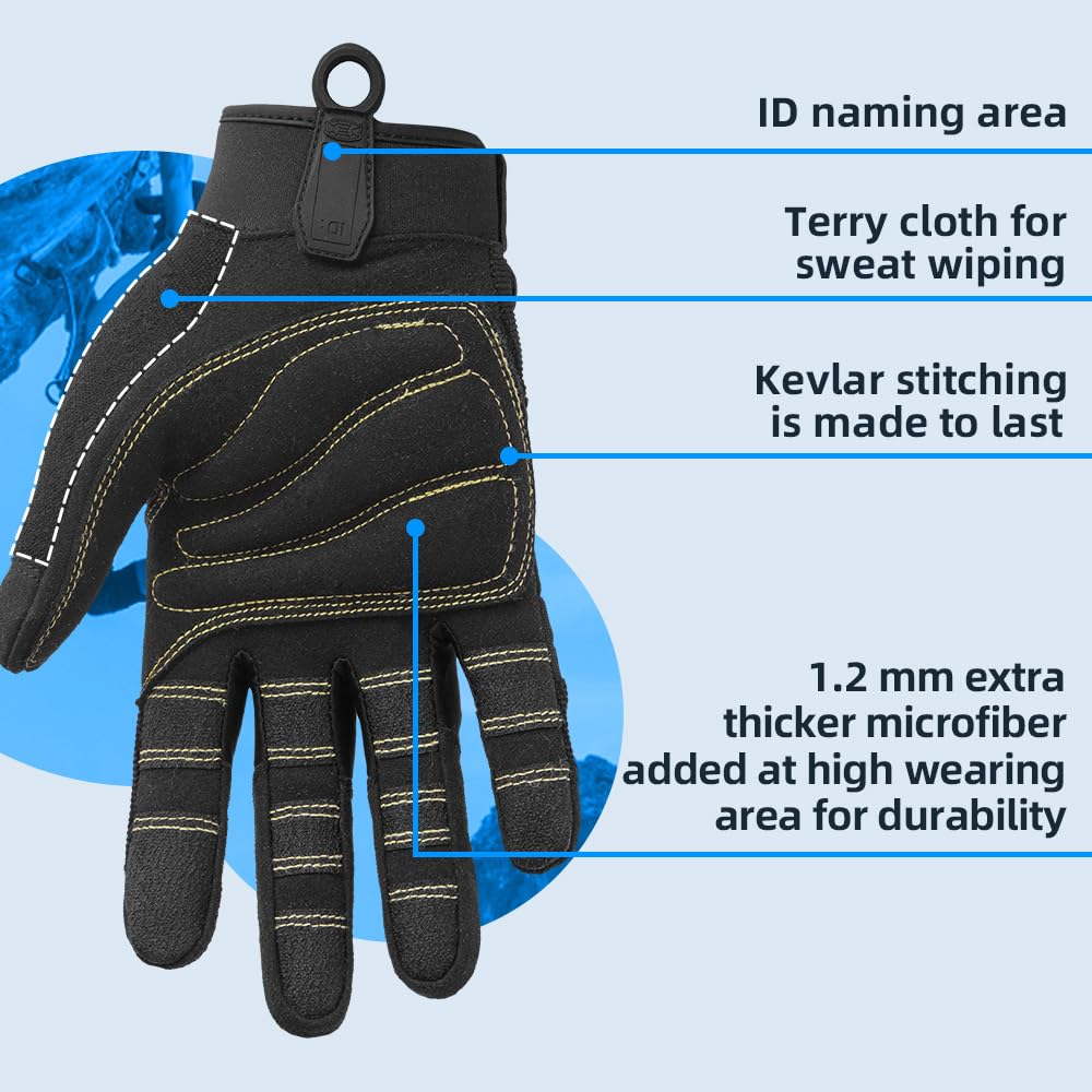 Full Finger Padded Palm Lightweight Breathable Climbing Rope Gloves for Climbers, Rock Climbing, Rescue, Adventure, Sailing, Kayaking, Outdoor Sports Black L