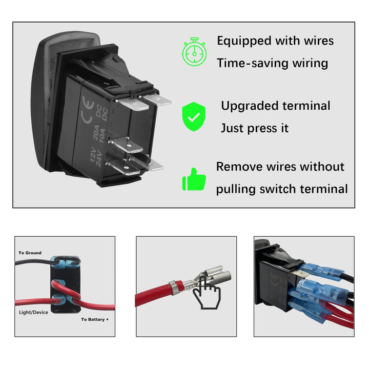12V 24V Dual RED Led Blower Rocker Switch with Wires 5 PIN ON-Off Laser Etched Blower Switches for Car Boat Motorcycle Truck Trailer Caravan SUV ORV Auto Parts