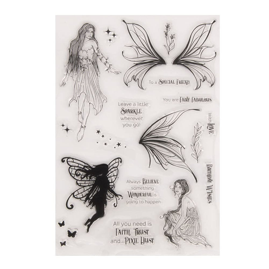 Magic Fairy Sparkle Birthday Wishes Fairy Sentiment Phrase Rubber Stamps Clear Stamps for Card Making Decoration and DIY Scrapbooking Rubber Stamps for Crafts