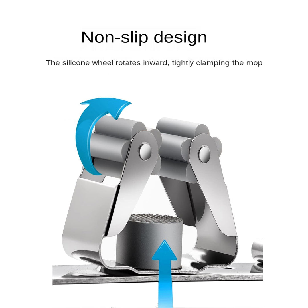 Stainless Steel Broom Holder Bathroom Storage Wall Mount Metal Holder for Heavy Duty Tool Organizer (3 Clips 4 Hooks)