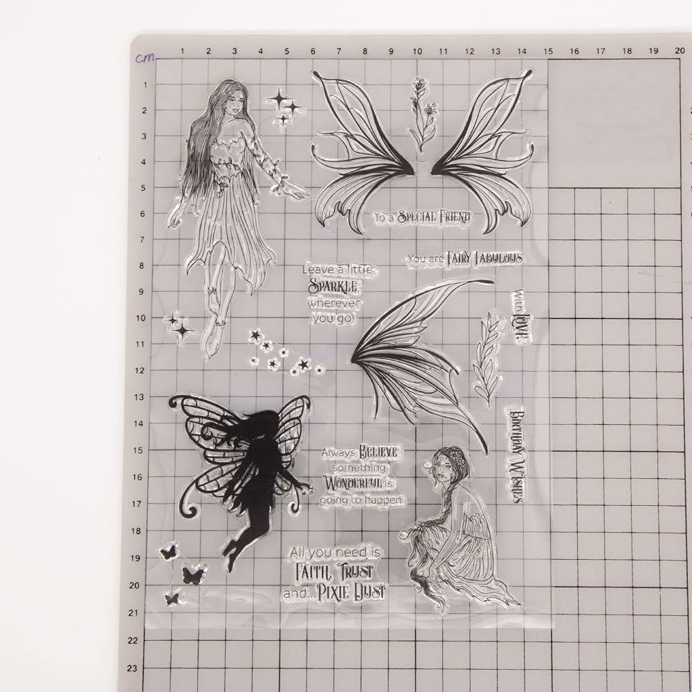 Magic Fairy Sparkle Birthday Wishes Fairy Sentiment Phrase Rubber Stamps Clear Stamps for Card Making Decoration and DIY Scrapbooking Rubber Stamps for Crafts