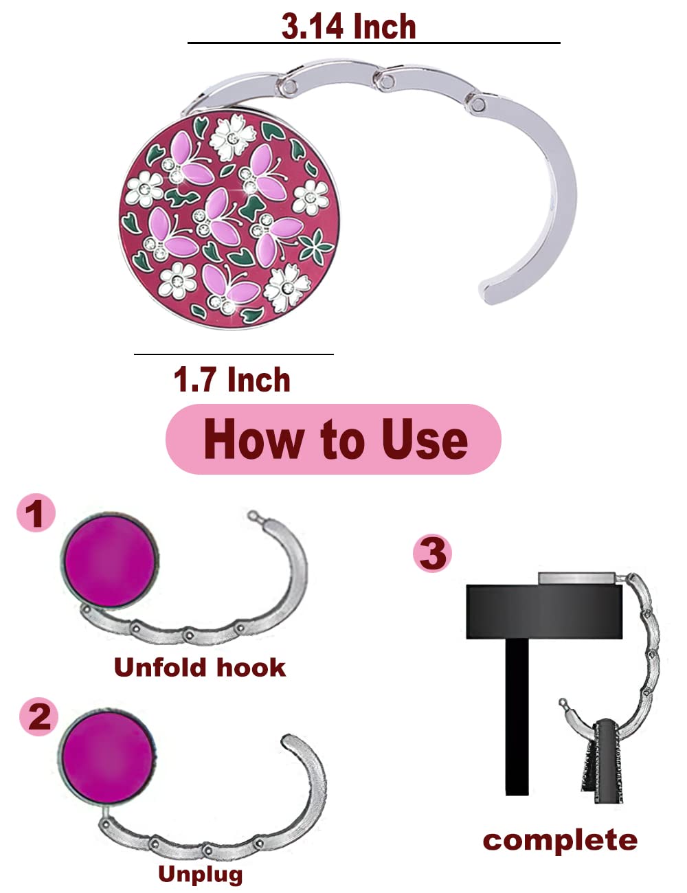 Foldable Purse Womens Bag Hook, Table Hanger for Women&#39;s Bag Storage, Folding Handbag Hook for Table (Elephant)