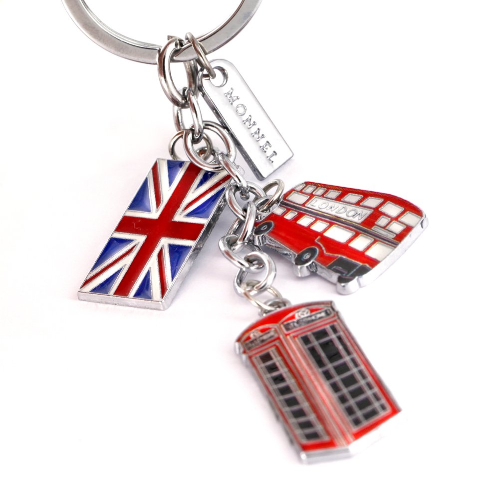 Monnel Red London Bus Flag Phone Box Metal Charms Keych