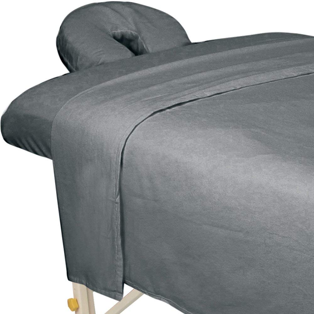 ForPro Professional Collection Premium Flannel 3-Piece Massage Sheet Set, Cool Grey, for Massage Tables, Includes Massage Flat Sheet, Massage Fitted Sheet, and Massage Fitted Face Rest Cover