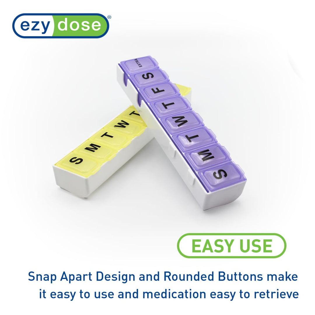 EZY DOSE Weekly (14-Day) Pill Case, Medicine Planner, Vitamin Organizer, Large Snap Compartments, Easy-To-Open, BPA Free, Color May Vary, BPA Free
