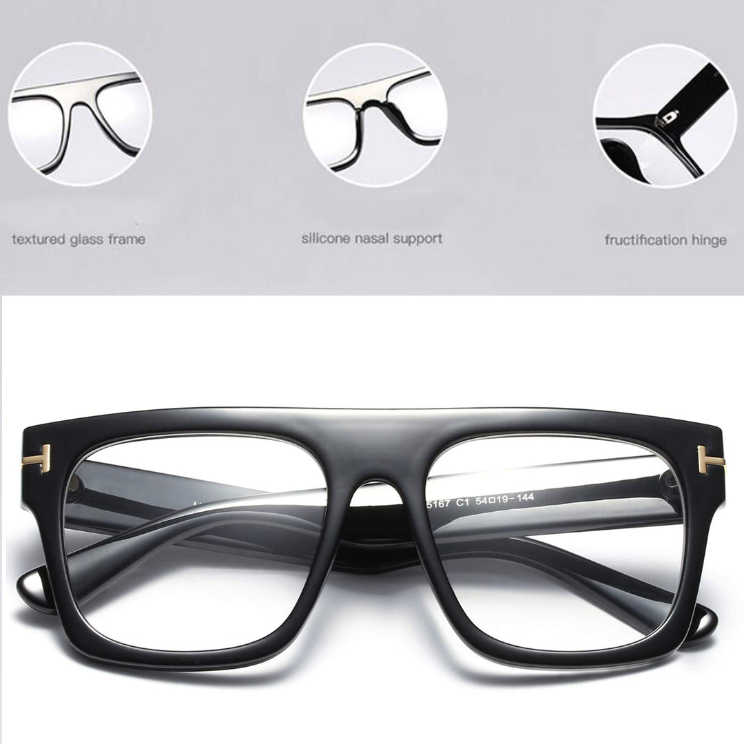 Allt Unisex Oversized Square Optical Eyewear Non-prescription Eyeglasses Flat Top Clear Lens Glasses Frames (Black)