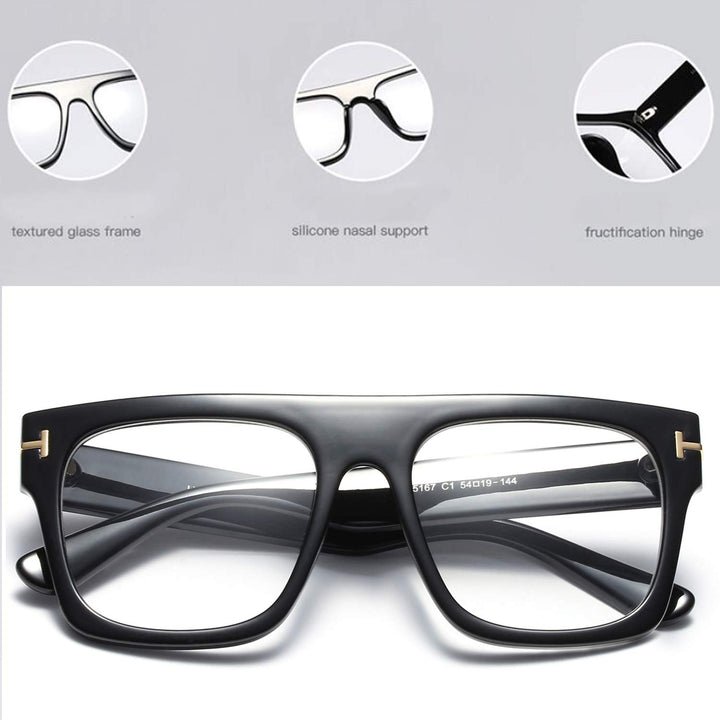 Allt Unisex Oversized Square Optical Eyewear Non-prescription Eyeglasses Flat Top Clear Lens Glasses Frames (Black)