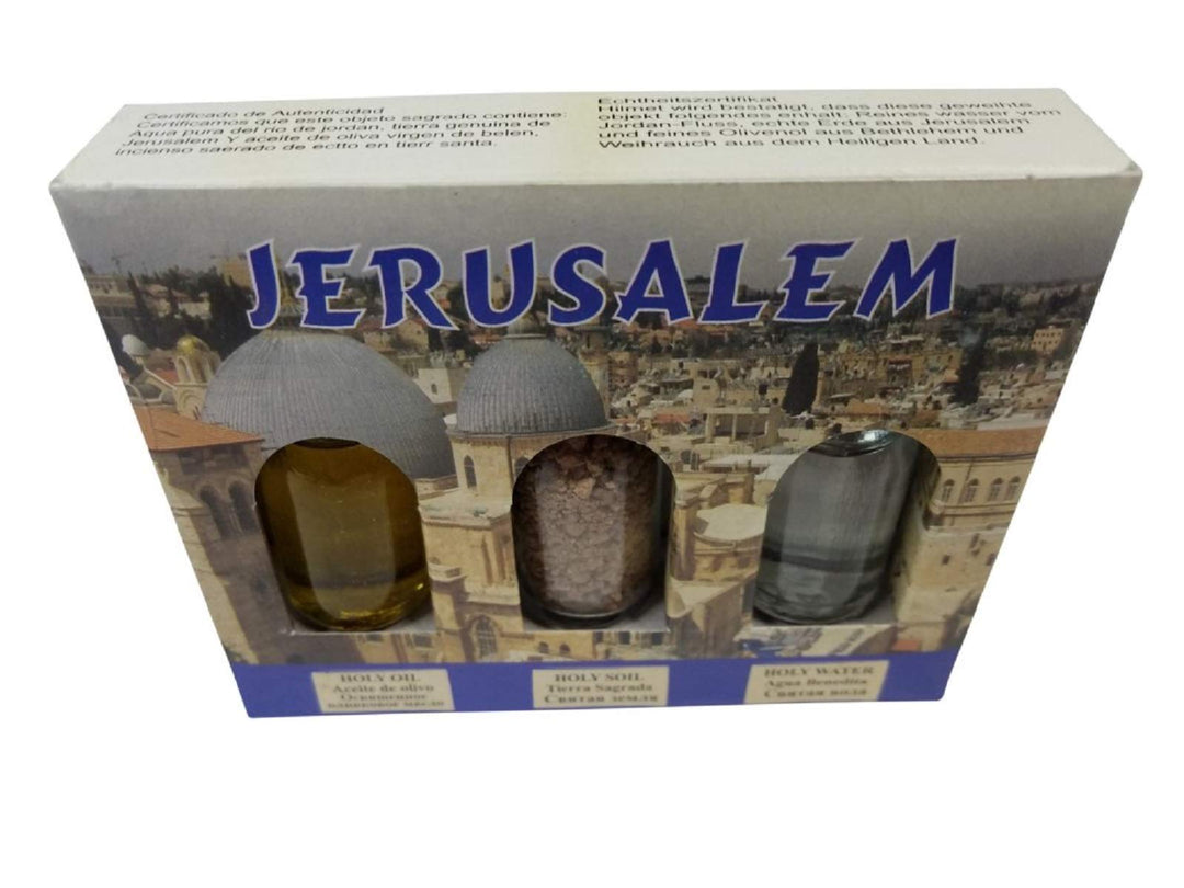 3 in 1 Holy Land Collection Holy Jordan River Water, Jerusalem Soil, Bethlehem Olive Oil