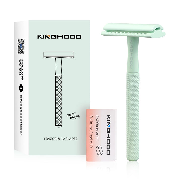 Brass Safety Razor with 10 Blades,One Blade Razor Reusable Razor Eco-Friendly Razor Long Handle &amp; Weighted Razor,Double Edge Razor Single Blade Razor for Sensitive Skin