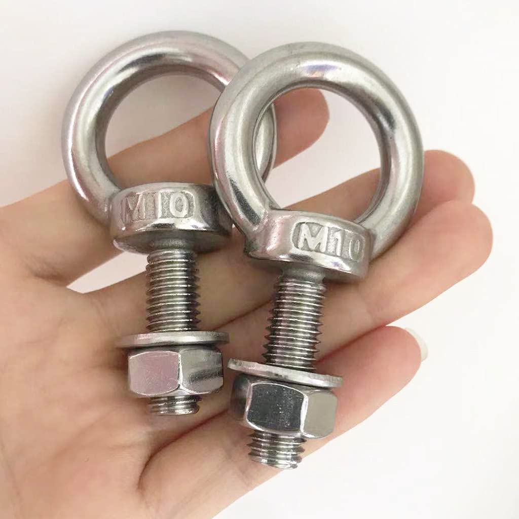 Stainless Steel Eye Bolts, 4 Pack M10 Shoulder Eye Bolt 1.2 Heavy Duty EyeBolts Screws in Eye Hooks with Washer and Nuts for Lifting Ring Eyebolt Thread Length 30mm