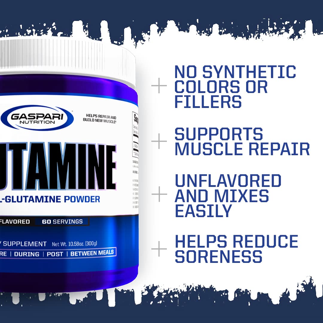 , Glutamine, Pure L-Glutamine Powder, Perfect Pre Workout, Post Workout and Recovery, Micronized Glutamine Powder (60 Servings, Unflavored)