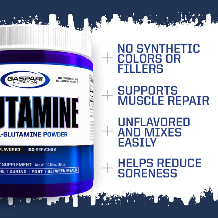 , Glutamine, Pure L-Glutamine Powder, Perfect Pre Workout, Post Workout and Recovery, Micronized Glutamine Powder (60 Servings, Unflavored)