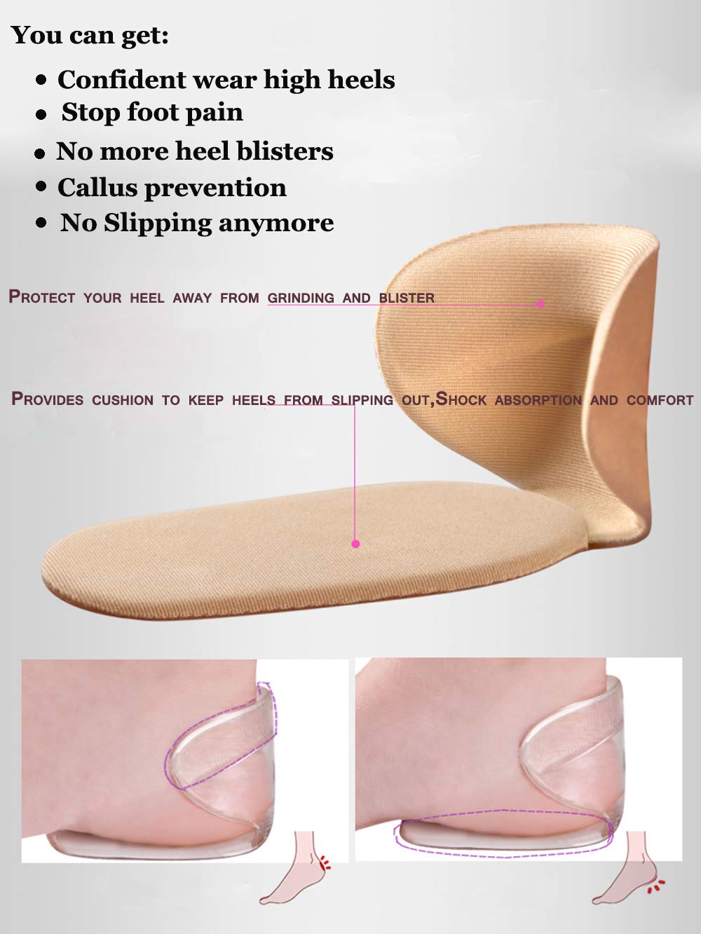 Heel Cushion Pads Grips Heel Pads Inserts Grips,Insoles