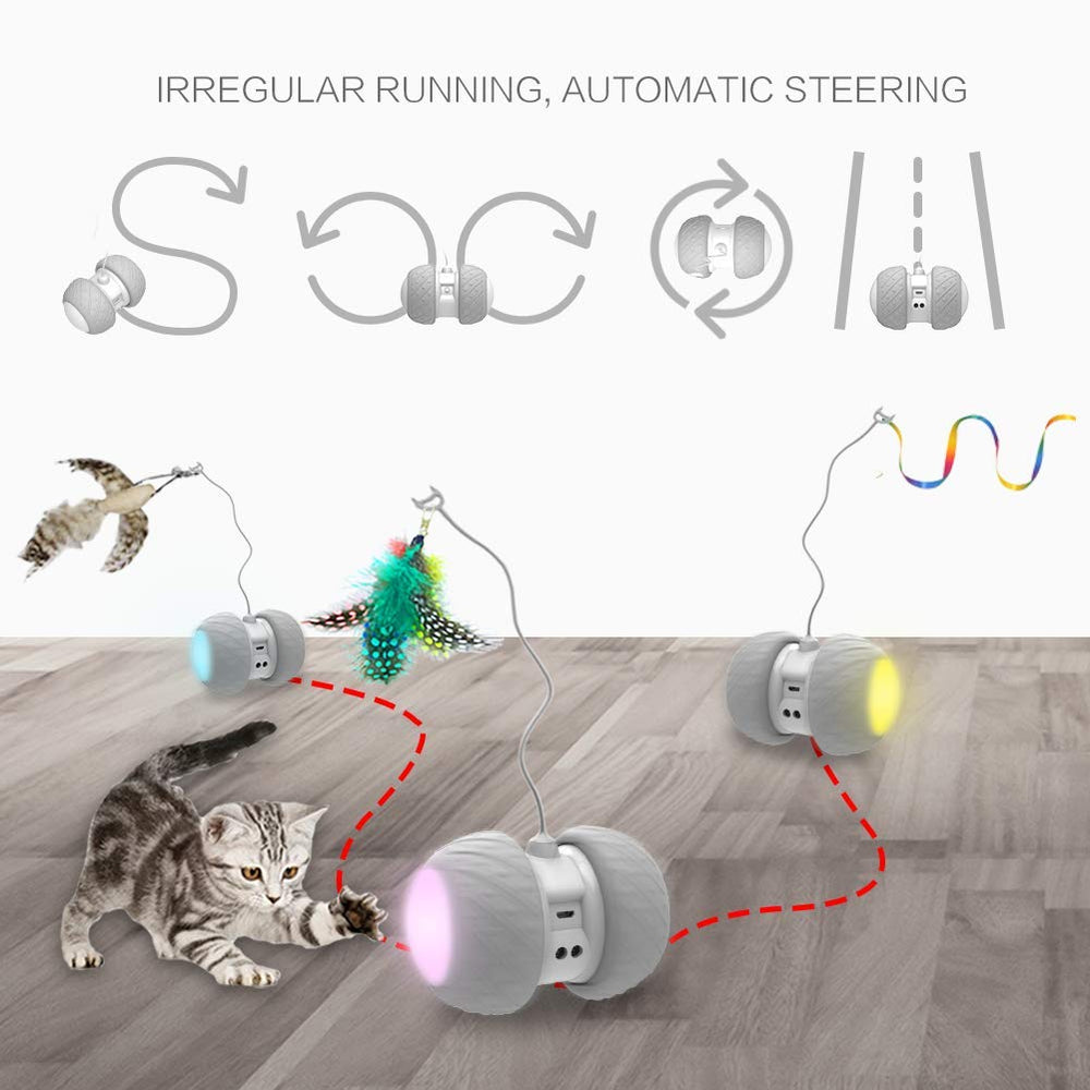 Interactive Dog Ball Toys,Durable Motion Activated Automatic Rolling Ball Toys for Puppy/Small/Medium Dogs,USB Rechargeable (Inteactive Cat Toy(Grey))