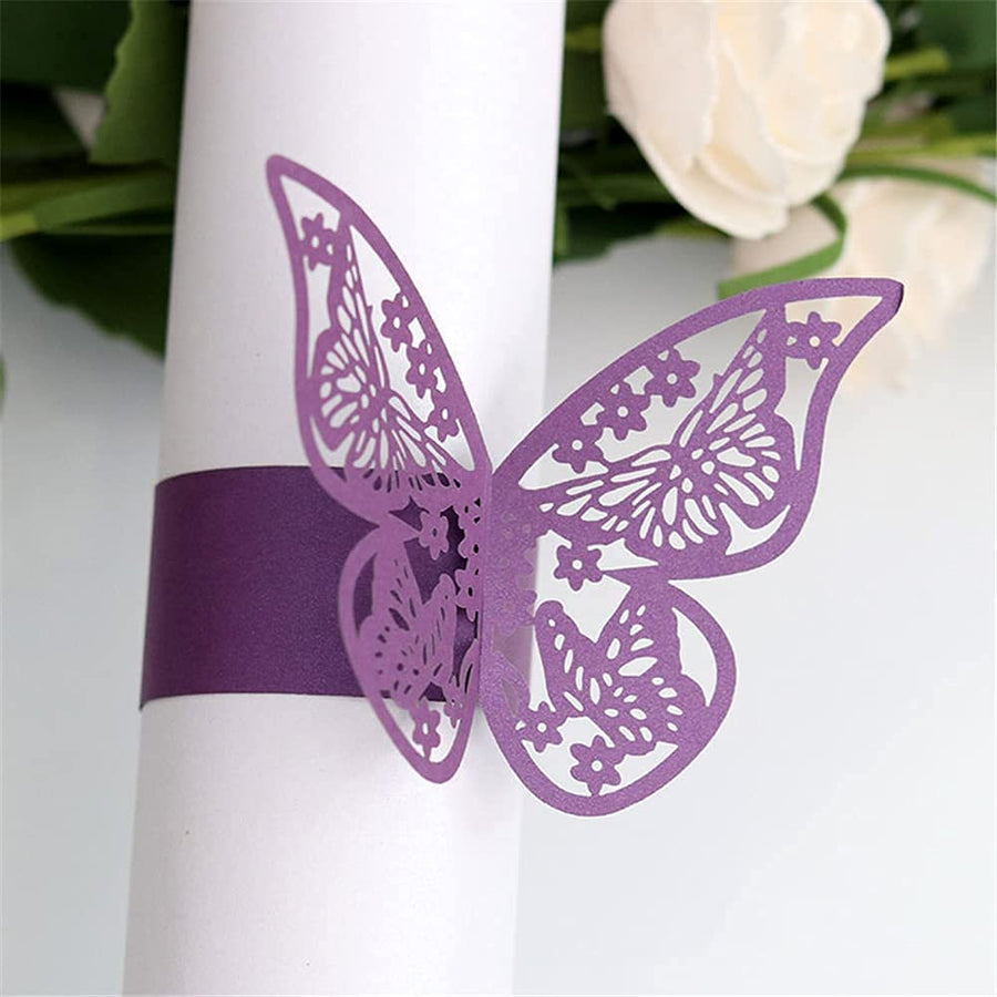 100 Pieces Napkin Rings, 3D Butterfly Paper Napkin Rings for Place Settings, Wedding Receptions, Dinner or Holiday Parties, Family Gatherings, DIY Decoration (Purple)