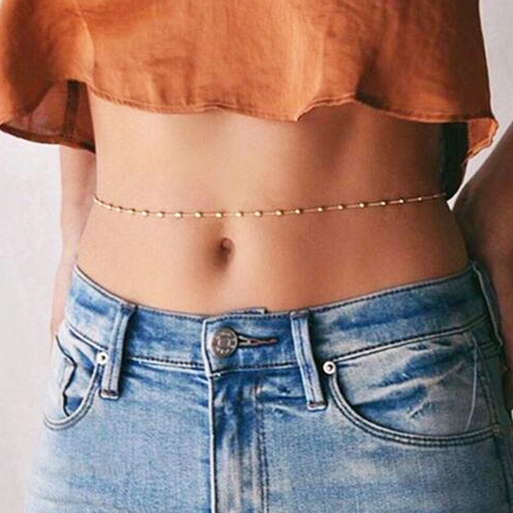Boho Waist Chain Simple Belly Chains Summer Beach Body Accessories Jewelry for Women and Girls (Silver)