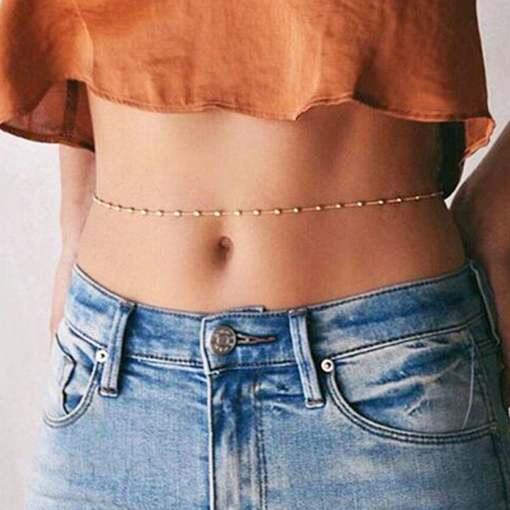 Boho Waist Chain Simple Belly Chains Summer Beach Body Accessories Jewelry for Women and Girls (Silver)