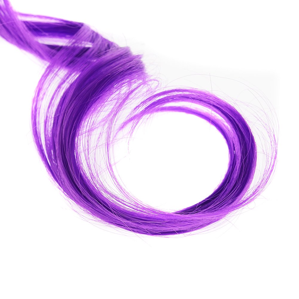 Purple : 12 Pcs Curly One Color Party Highlights Clip on in Hair Extensions Colored Hair Streak Synthetic Hairpieces (Purple)