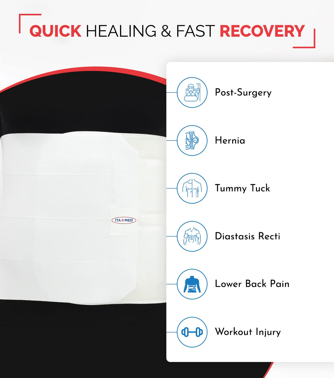 ITA-MED Elastic Abdominal Binder - 4 Panels, Unisex, 12