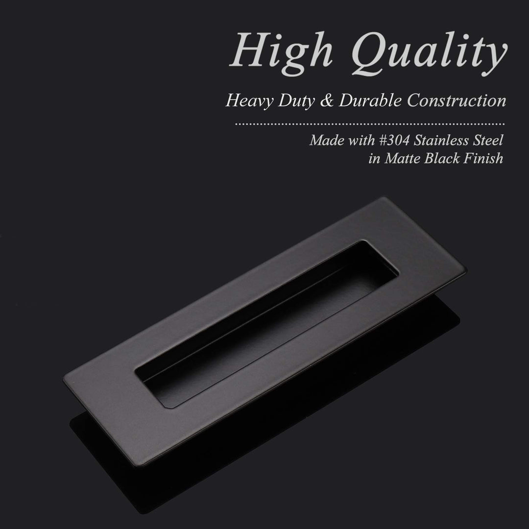 6 Black Rectangular Flush Pull (10 Pack) Stainless Steel Recessed Sliding Barn Door Handle Free of Sharp Edge Hidden Concealed Screws